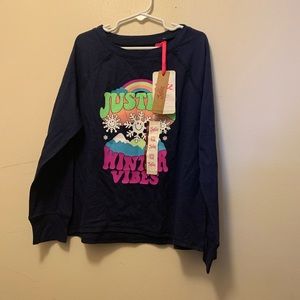 Justice Girl’s Size Small(7/8) Navy Blue and Pink Snowflake Long Sleeve Tshirt